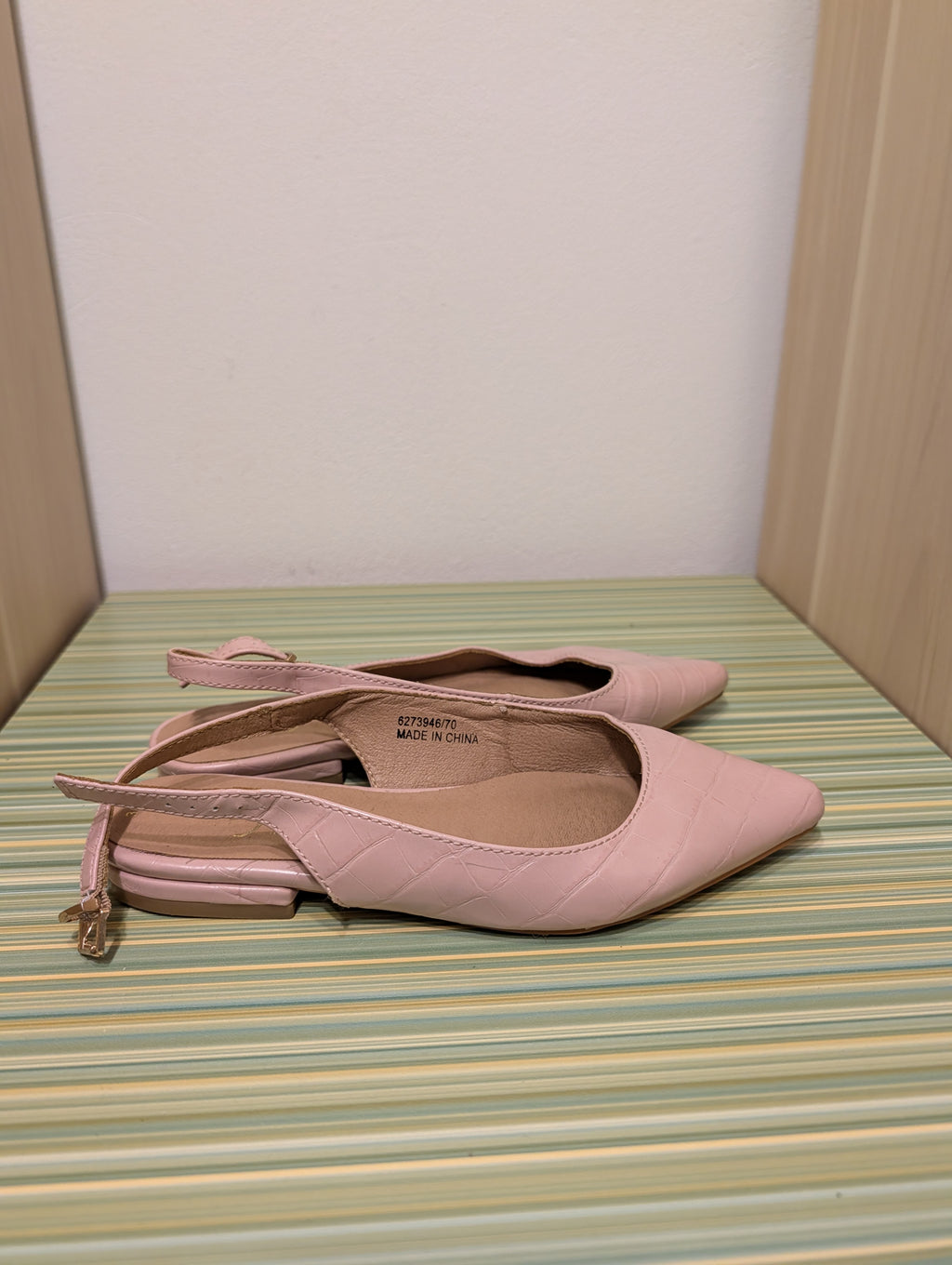 Baleriny slingback różowe pikowane 36 - bok lewa