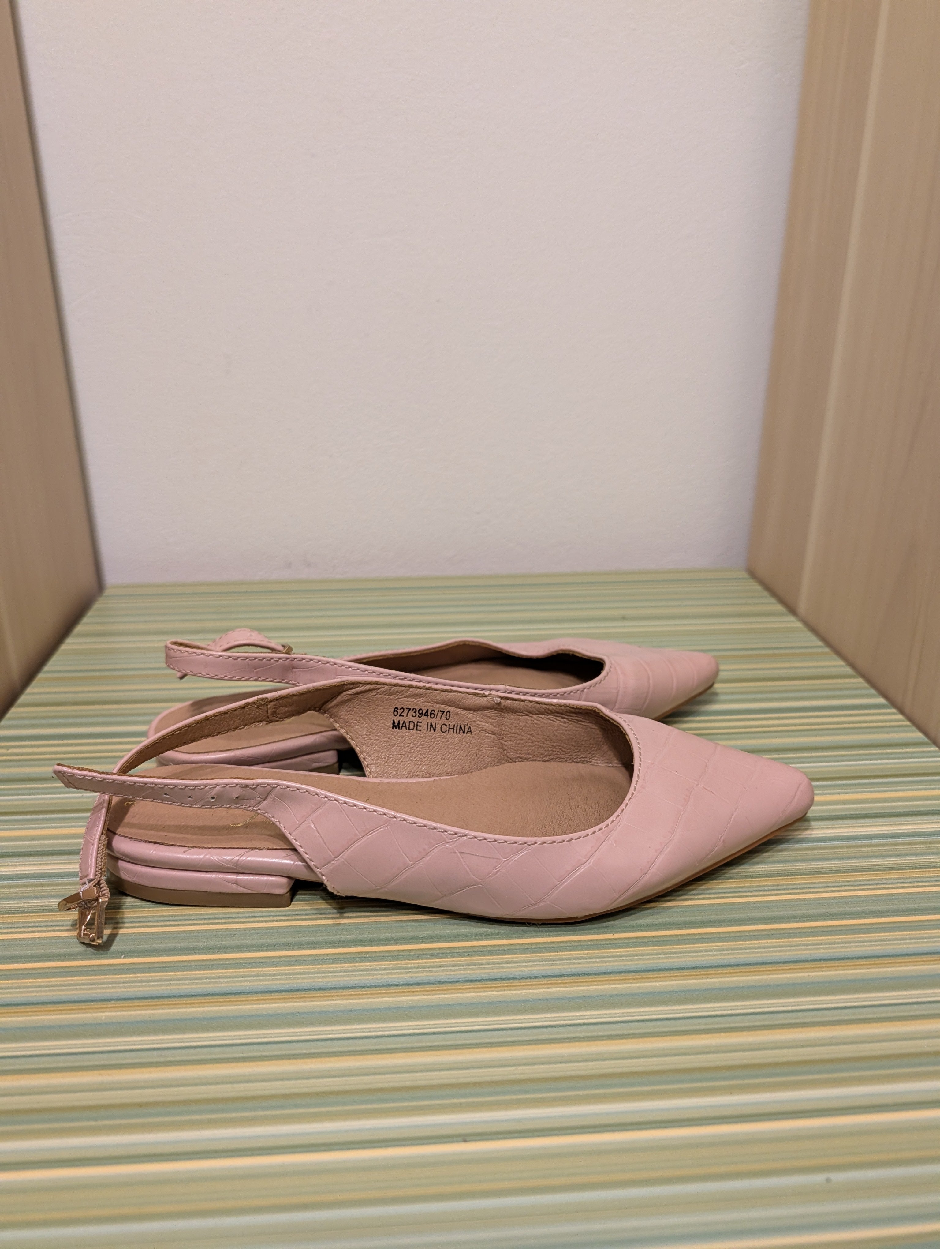 Baleriny slingback różowe pikowane 36 - bok lewa